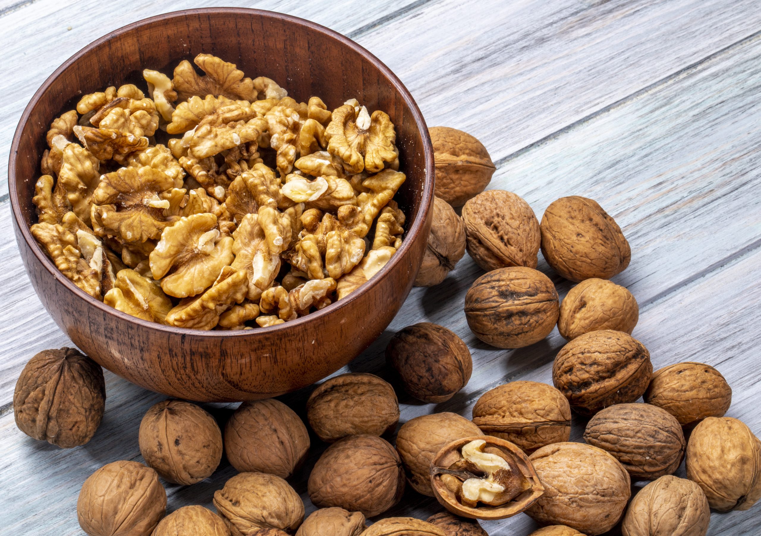 side view bowl with walnuts rustic