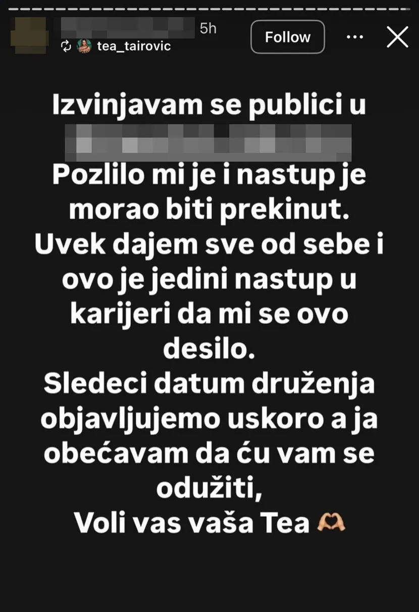 Tei Tairović pozlilo na nastupu: Pevačica prekinula koncert, hitno se oglasila 7 1000152226 830x0 1
