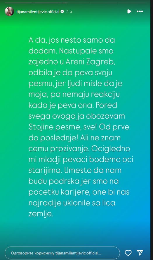 Tijana Milentijević žestoko udarila na Stoju: "Stariji pevači bi nas najradije uklonili sa lica zemlje" 8 22