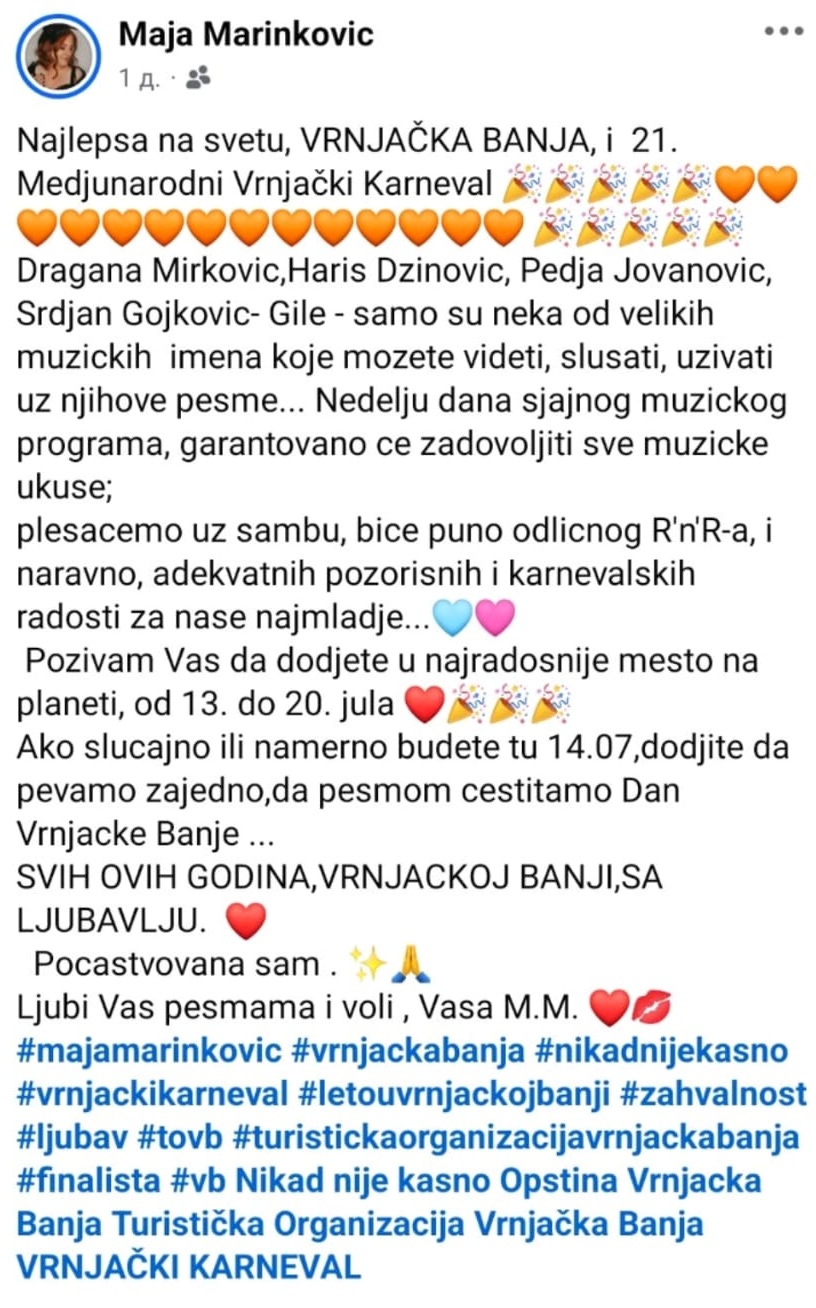 "Počastvovana sam" Maja Marinković ne skriva emocije pred važan događaj 7 Maja MArinkovic objava