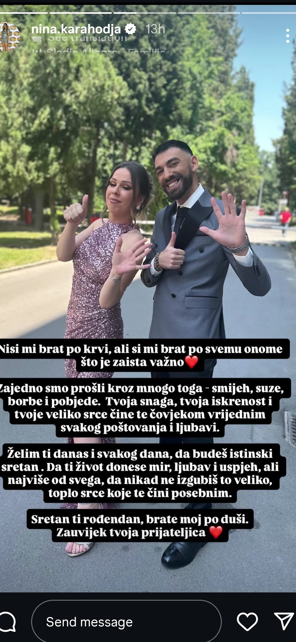 "Nisi mi brat po krvi, ali..." Nina Karahođa se emotivnom objavom obratila kolegi iz finala FOTO 7 Screenshot 20250722 134205 com.instagram.android edited