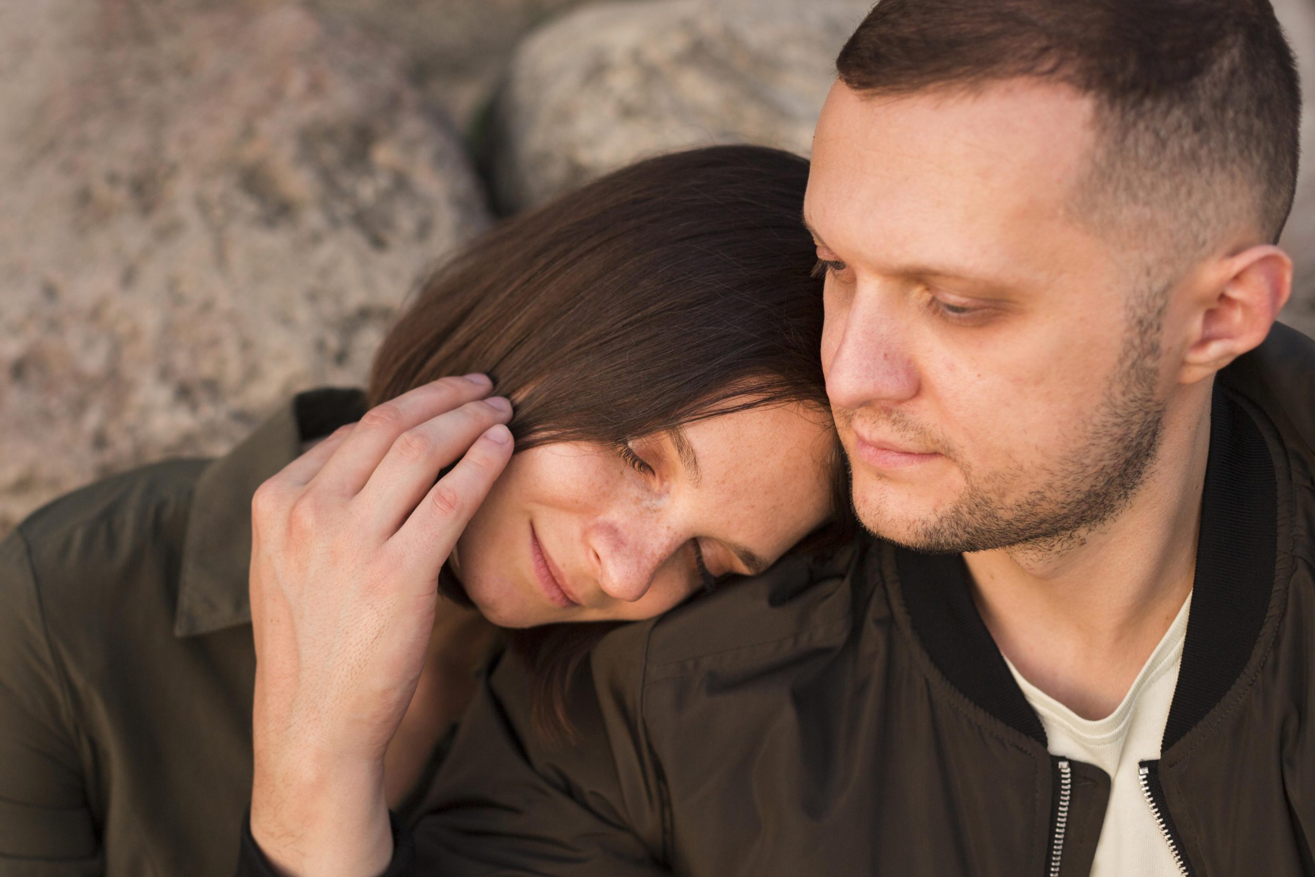 close up cute couple outdoors
