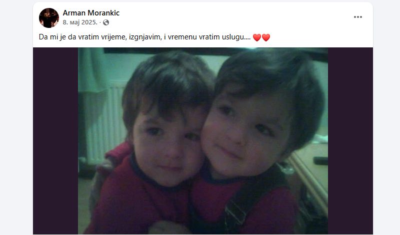 ,,Da mi je da vratim vreme...'': Arman Morankić objavio srceparajuću fotografiju sina sa bratom blizancem 8 Screenshot 2026 02 13 112808