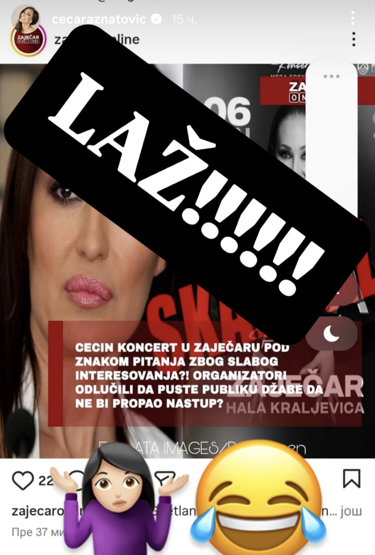 Ceca hitno reagovala na društvenim mrežama: "Ovo je laž!" 7 1779781519351