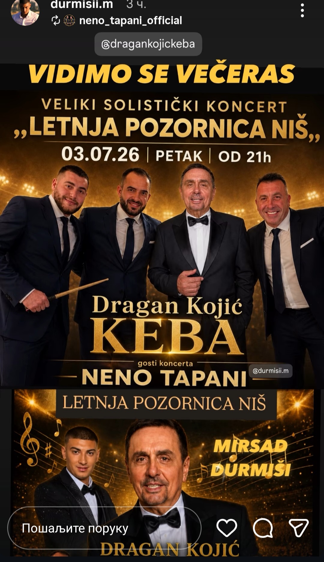 Sa finala "Zvezda Granda" pravo na Kebin koncert: Mirsad Durmiši večeras pred hiljadama ljudi u Nišu 6 Screenshot 20260703 191447 Instagram