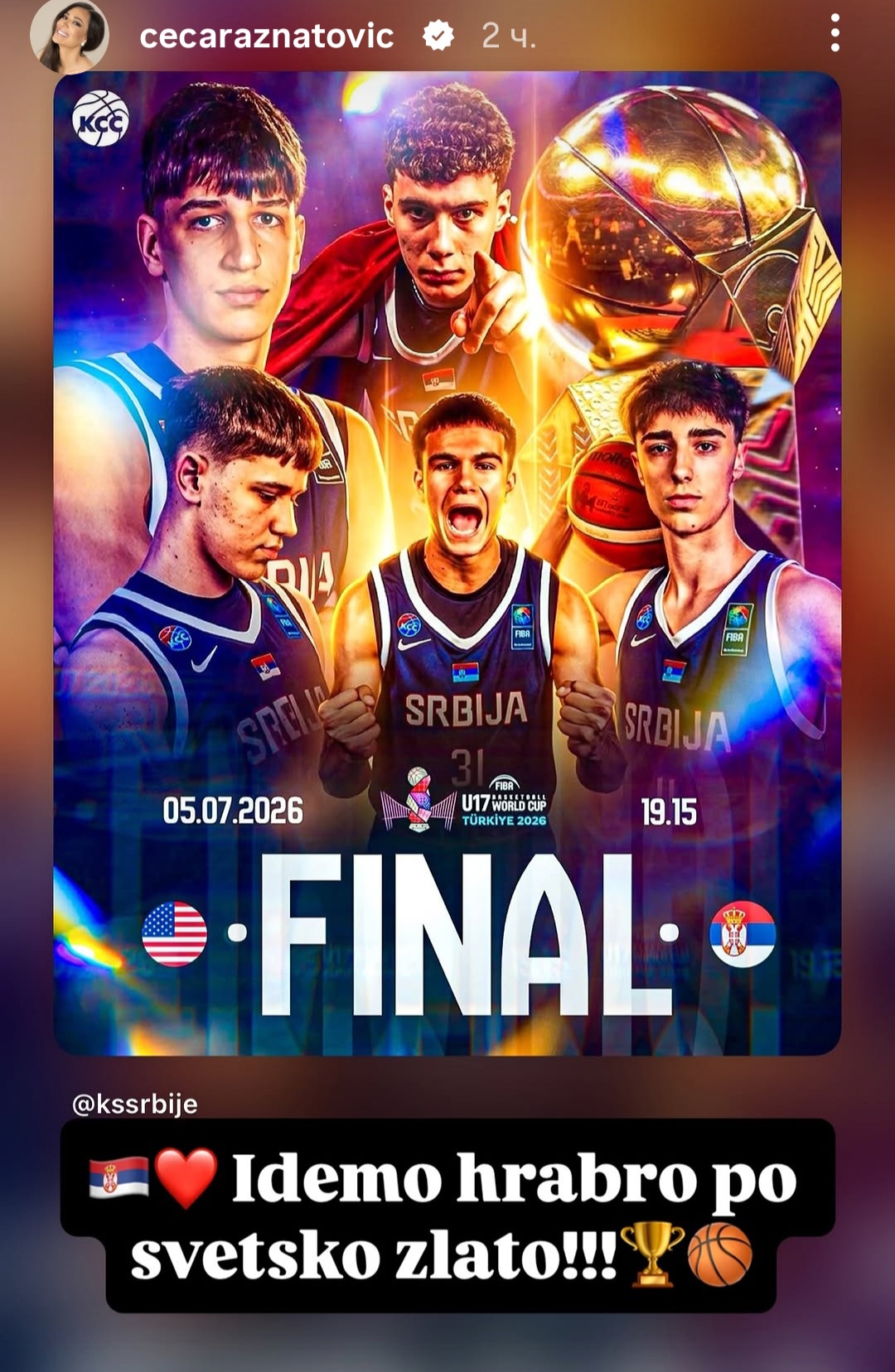 Ceca Ražnatović poslala moćnu poruku "Orlićima" pred finale sa Amerikom: "Idemo hrabro po svetsko zlato" (FOTO) 6 Screenshot 20260705 171435 Instagram