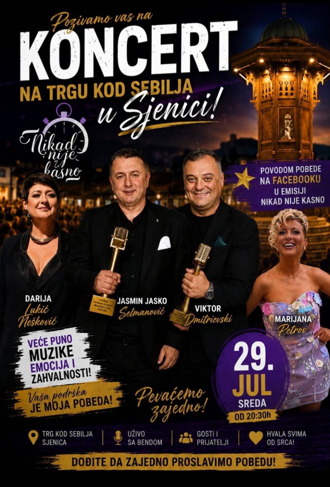 Jasmin Selmanović večeras organizuje spektakl sa najdražim gostima, ovi pevači izlaze sa njim na scenu: "Kao jedna velika porodica" 7 Screenshot 20260729 154501 Facebook